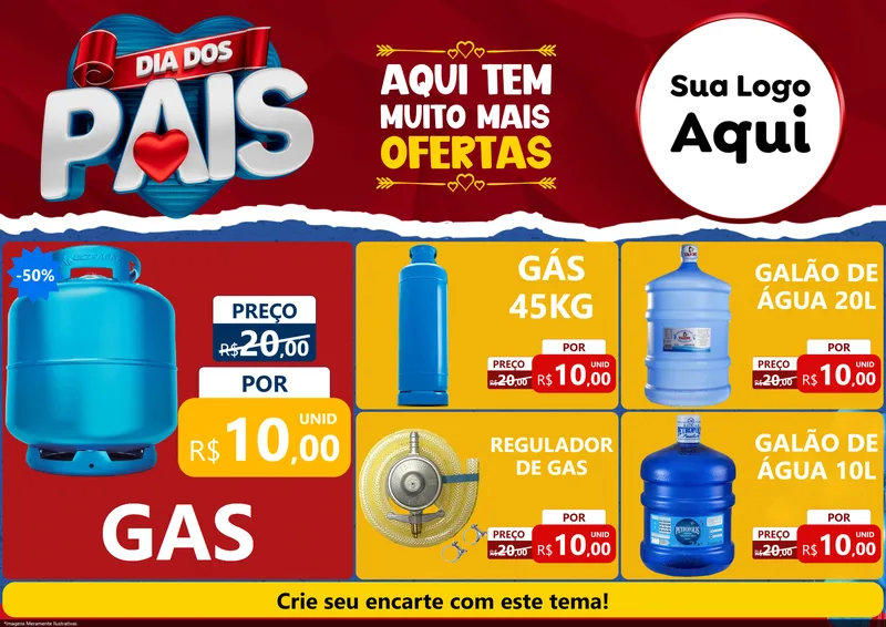 Modelo de Encarte para Encarte A4 Horizontal com o tema Dia dos Pais para Água e gás