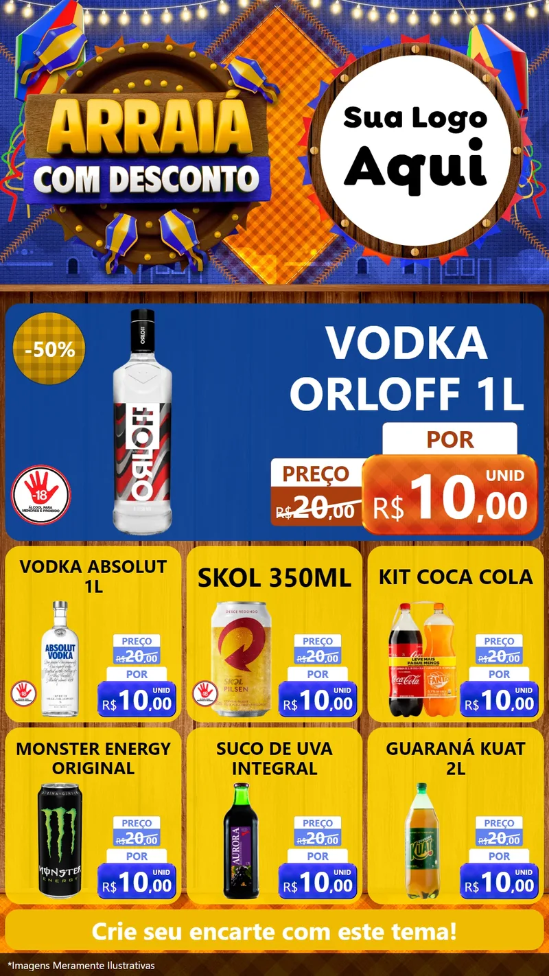 Modelo de Rede Social para Stories com o tema Arraiá Com Desconto para Distribuidora de bebidas