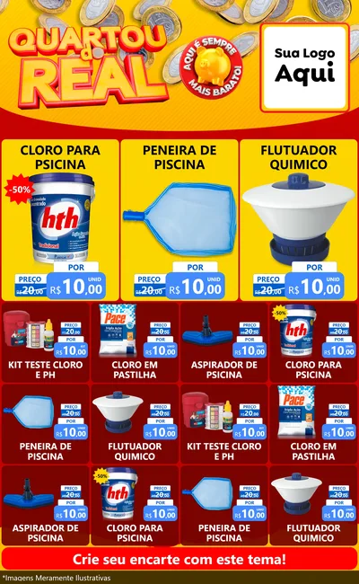 Modelo de Encarte para Encarte Grande com o tema Quartou do Real para Produtos para Piscina