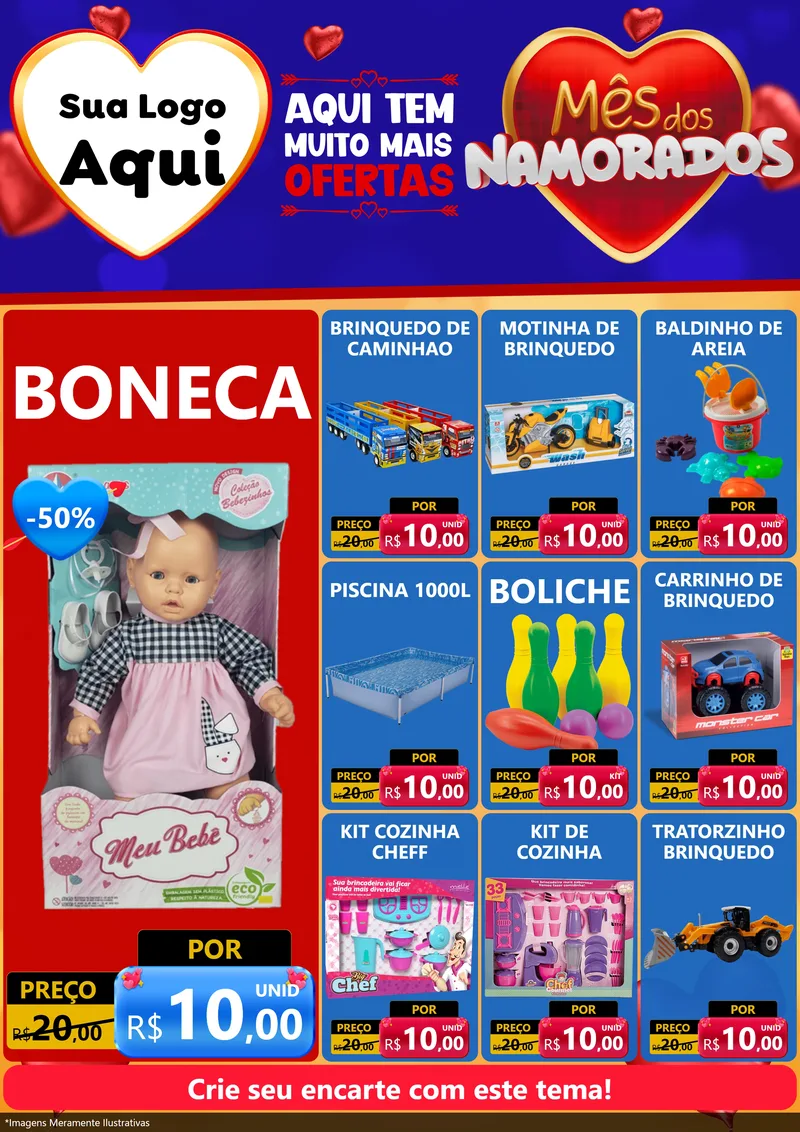 Modelo de Encarte para Encarte A4 Vertical com o tema Mês dos Namorados para Brinquedos