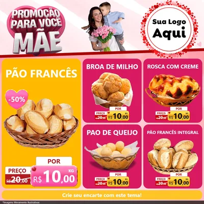 Modelo de Rede Social para Feed Facebook com o tema Promoção Para Você Mãe para Padaria
