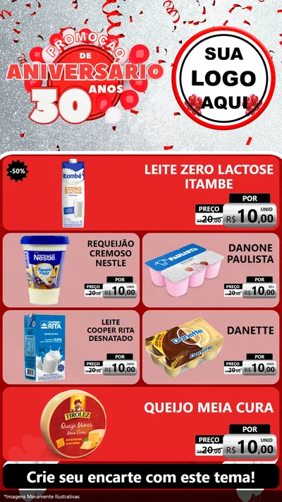 Modelo de TV para TV Vertical com o tema Promoção de Aniversário - 30 Anos para Frios e Laticínios