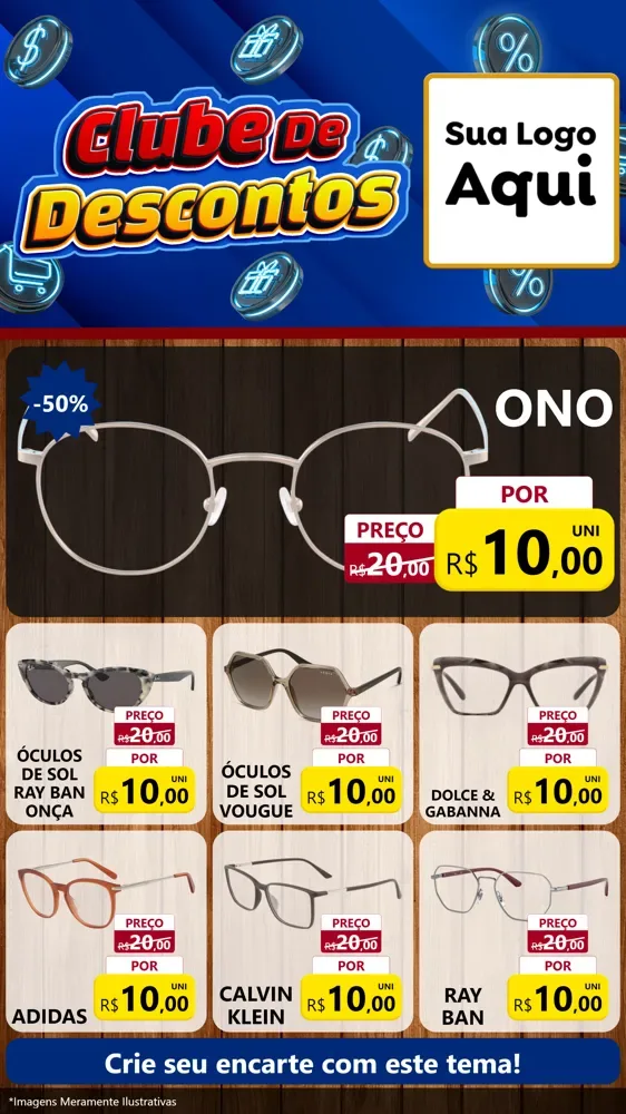 Modelo de Rede Social para Stories com o tema Clube de Descontos para Óticas