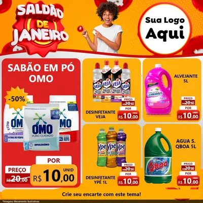 Modelo de Rede Social para Feed Facebook com o tema Saldão de Janeiro para Produtos de Limpeza