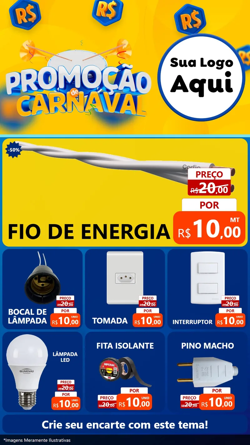 Modelo de Rede Social para Stories com o tema Promoção de Carnaval para Materiais Elétricos