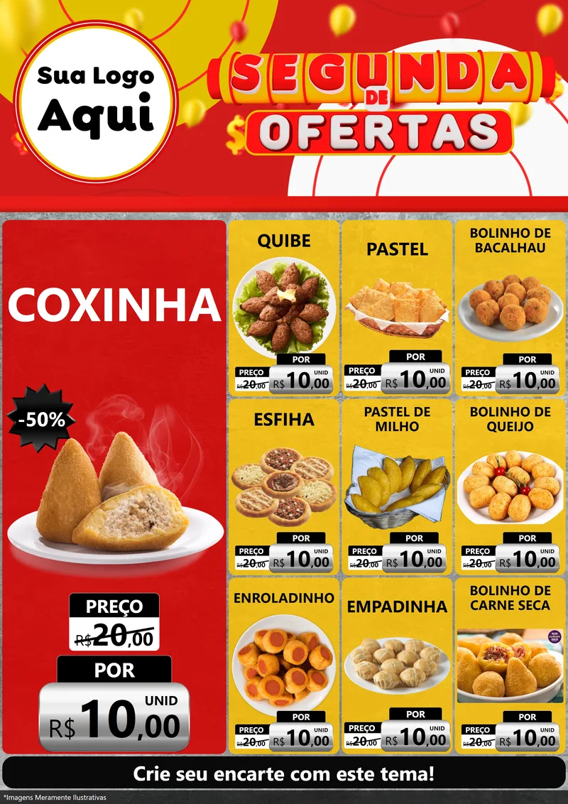 Modelo de Encarte para Encarte A4 Vertical com o tema Segunda de Ofertas para Salgadaria