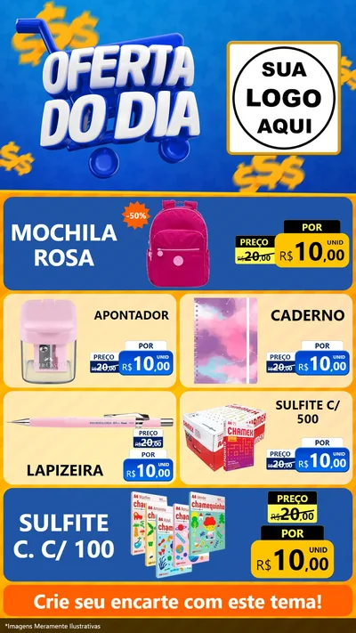 Modelo de TV para TV Vertical com o tema Oferta do Dia para Papelaria