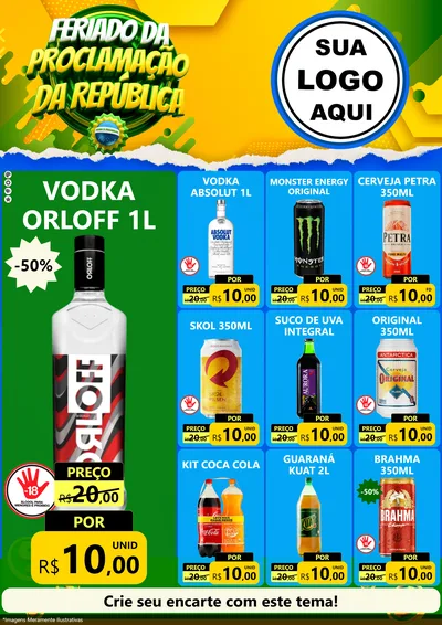 Modelo de Encarte para Encarte A4 Vertical com o tema Feriado da Proclamação da República para Distribuidora de bebidas
