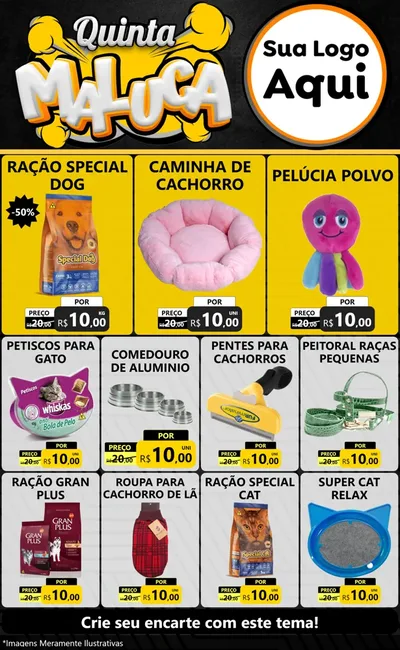 Modelo de Encarte para Encarte Grande com o tema Quinta Maluca para Pet Shop