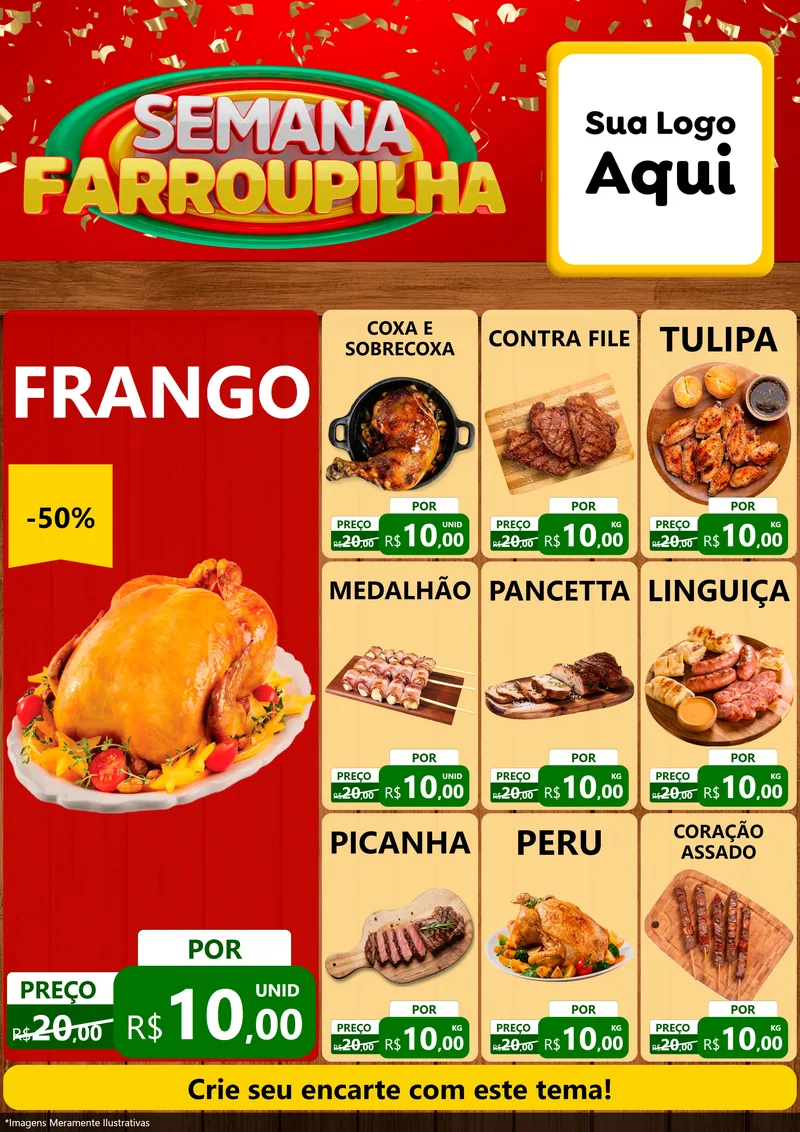 Modelo de Encarte para Encarte A4 Vertical com o tema Semana Farroupilha para Assados