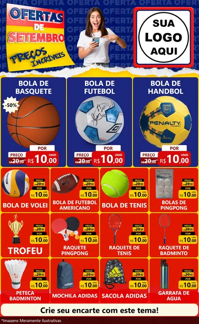 Modelo de Encarte para Encarte Grande com o tema Ofertas de Setembro - Preços Incríveis para Artigos Esportivos