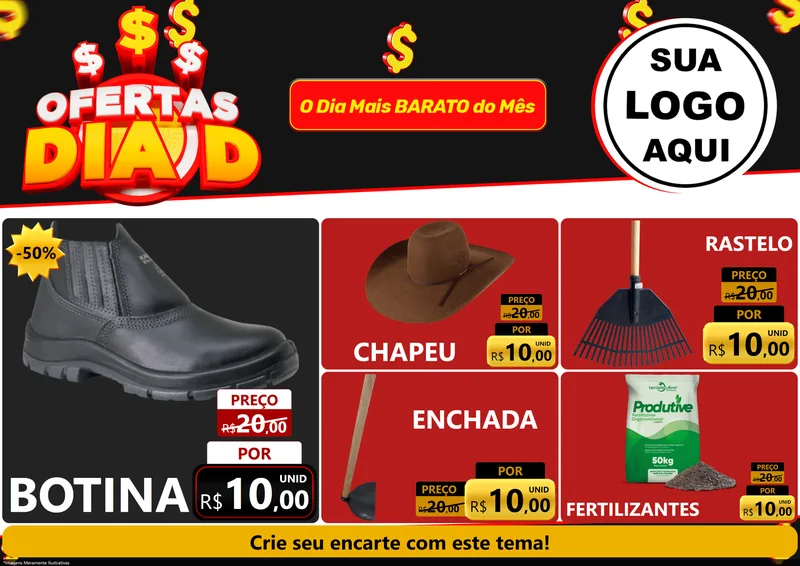 Modelo de Encarte para Encarte A4 Horizontal com o tema Ofertas Dia D para Agropecuária