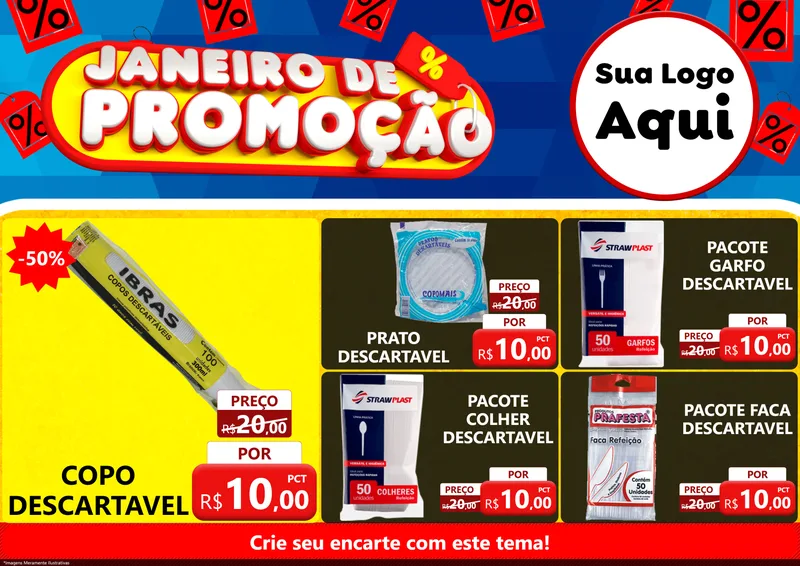 Modelo de Encarte para Encarte A4 Horizontal com o tema Janeiro de Promoção para Embalagens