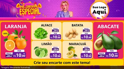 Modelo de TV para TV Horizontal com o tema Pré-Carnaval Especial para Hortifrúti