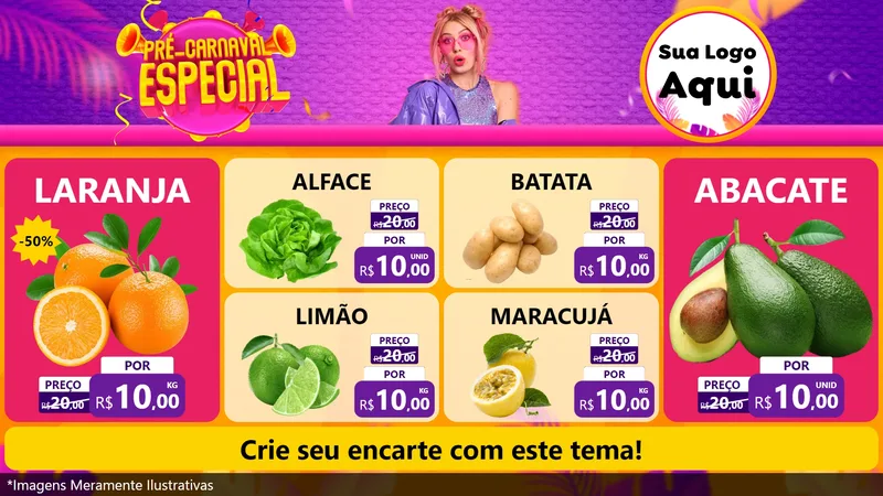 Modelo de TV para TV Horizontal com o tema Pré-Carnaval Especial para Hortifrúti
