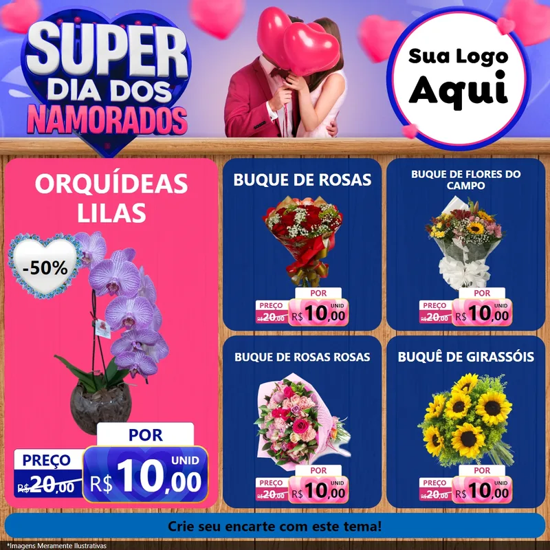 Modelo de Rede Social para Feed Facebook com o tema Super Dia dos Namorados para Floricultura e jardim