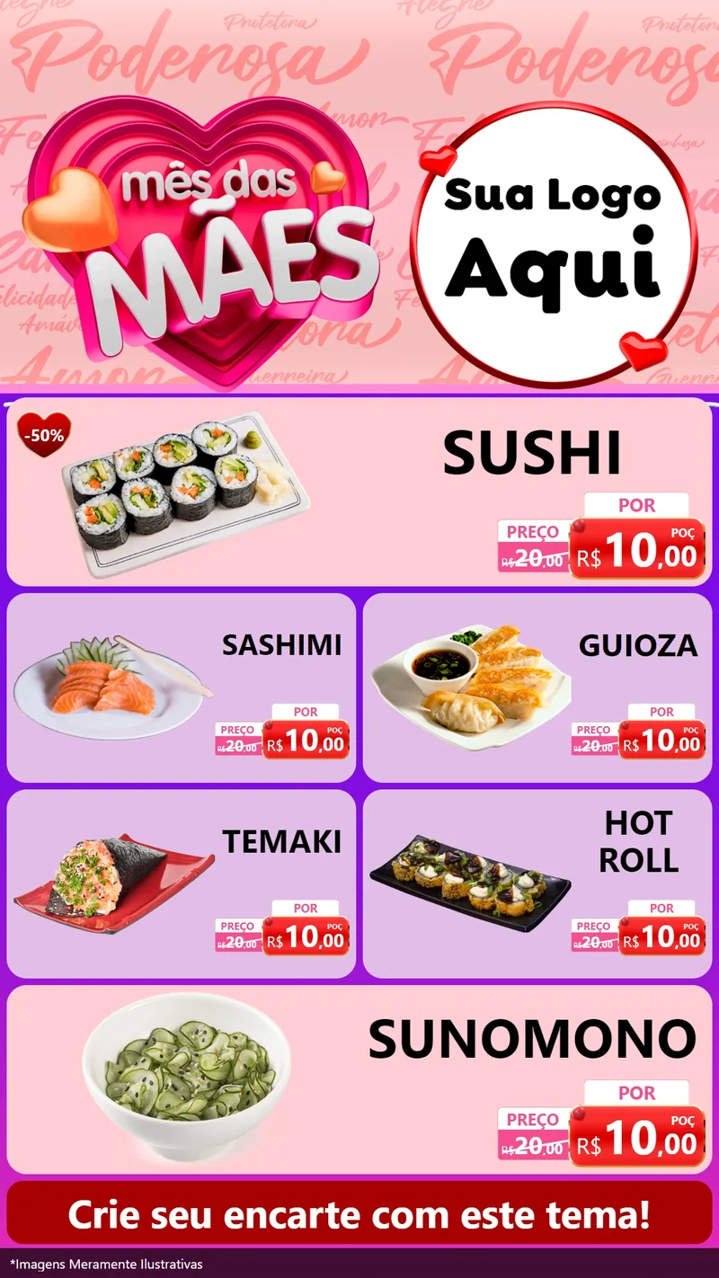 Modelo de TV para TV Vertical com o tema Mês Das Mães para Comida japonesa