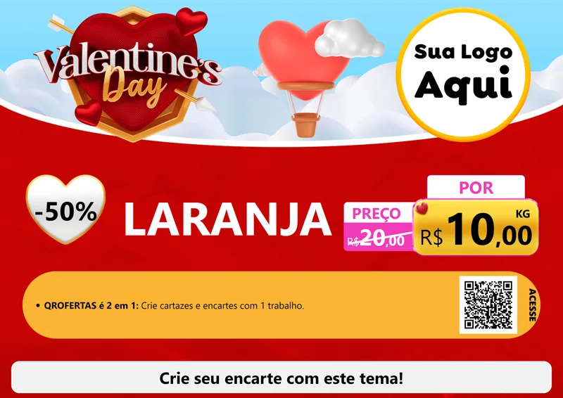 Modelo de Cartaz para Cartaz A4 Horizontal com o tema Valentine's Day para Hortifrúti