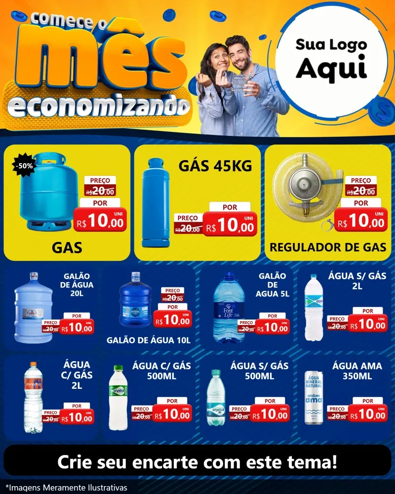 Modelo de Rede Social para Feed Instagram com o tema Comece O Mês Economizando para Água e gás