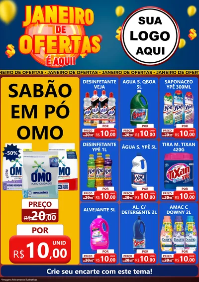 Modelo de Encarte para Encarte A4 Vertical com o tema Janeiro de Ofertas É Aqui! para Produtos de Limpeza