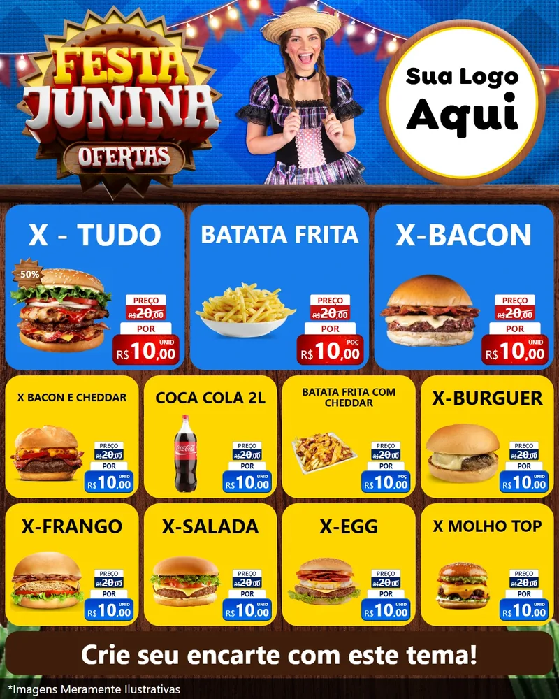 Modelo de Rede Social para Feed Instagram com o tema Festa Junina Ofertas para Hamburgueria