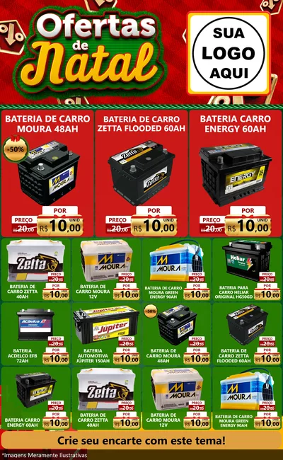 Modelo de Encarte para Encarte Grande com o tema Ofertas de Natal para Baterias Elétricas