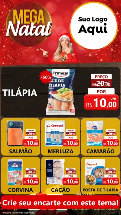 Modelo de Rede Social para Stories com o tema Mega Natal para Peixaria