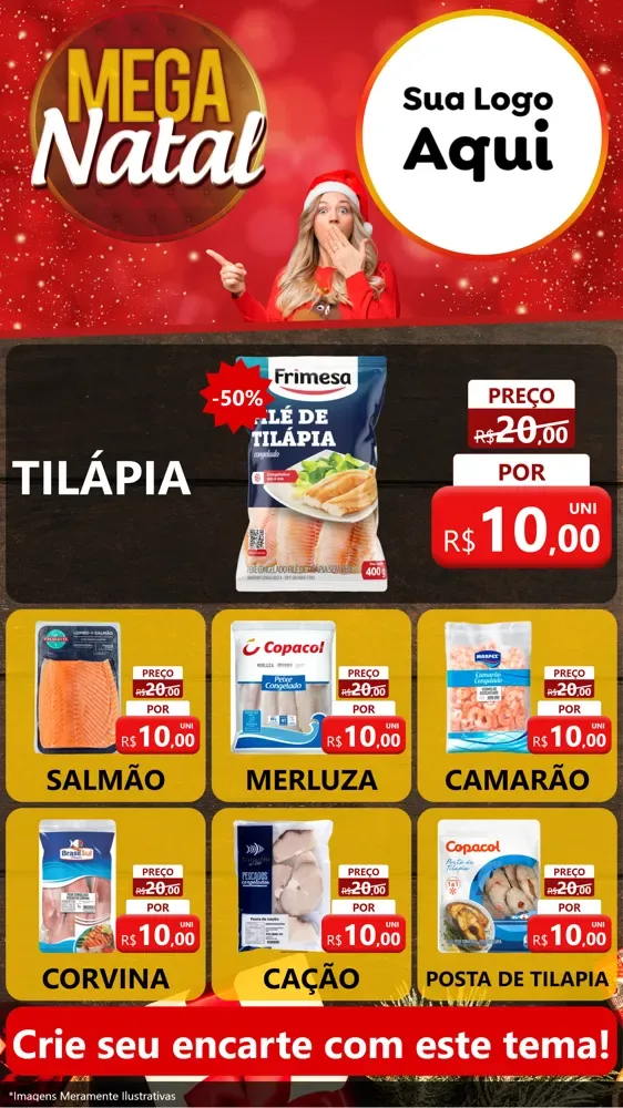 Modelo de Rede Social para Stories com o tema Mega Natal para Peixaria