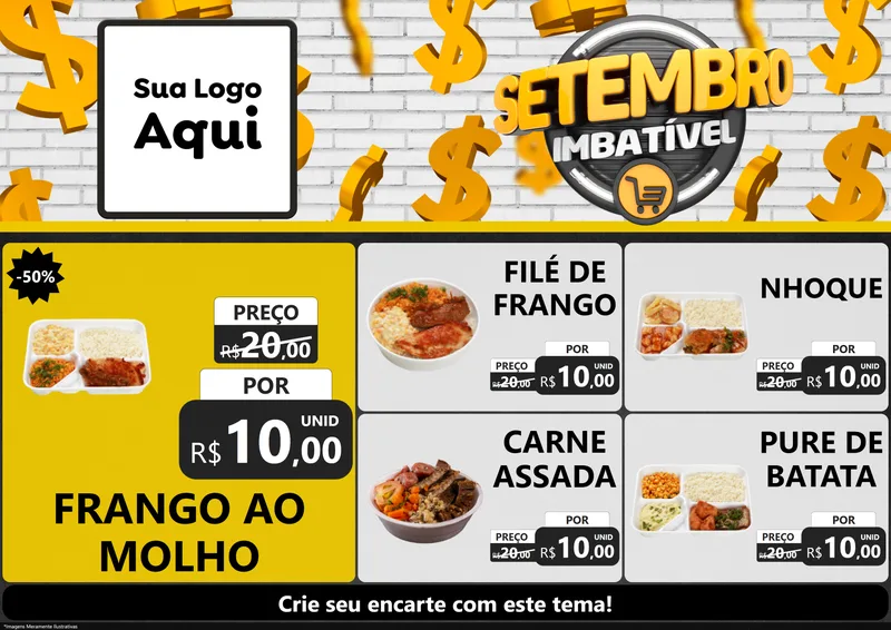 Modelo de Encarte para Encarte A4 Horizontal com o tema Setembro Imbatível para Restaurante