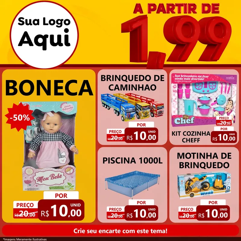 Modelo de Rede Social para Feed Facebook com o tema A Partir de Um e Noventa e Nove - 1,99 para Brinquedos
