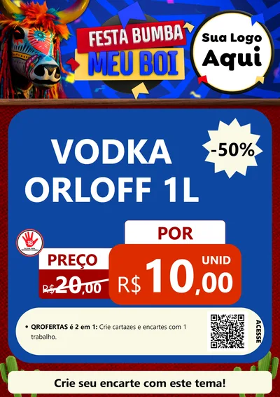 Modelo de Cartaz para Cartaz A4 Vertical com o tema Festa Bumba meu Boi para Distribuidora de bebidas