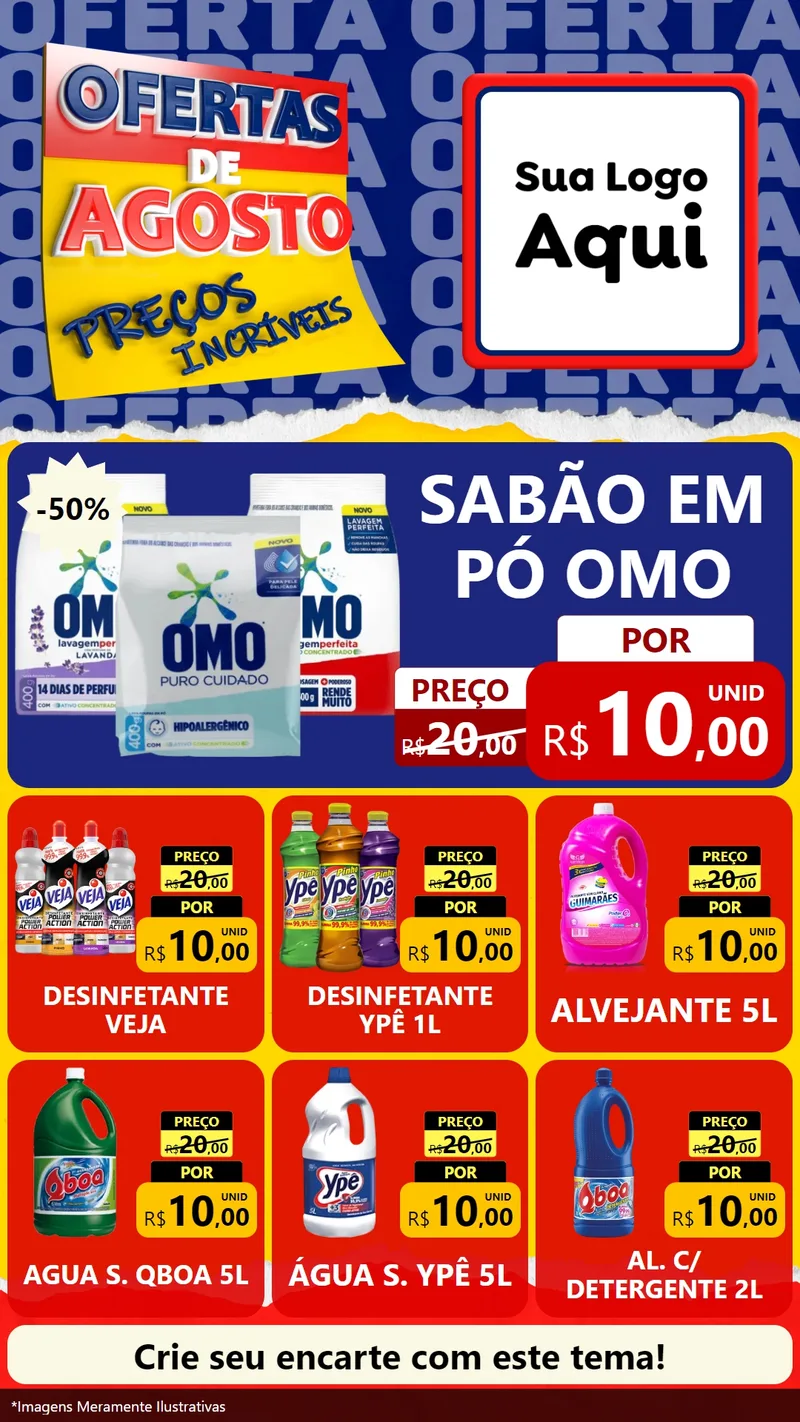 Modelo de Rede Social para Stories com o tema Ofertas de Agosto - Preços Incríveis para Produtos de Limpeza