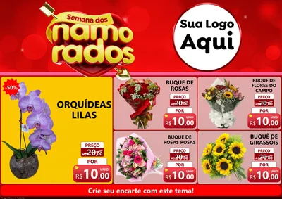 Modelo de Encarte para Encarte A4 Horizontal com o tema Semana dos namorados para Floricultura e jardim