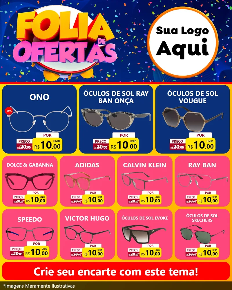 Modelo de Rede Social para Feed Instagram com o tema Folia de Ofertas para Óticas