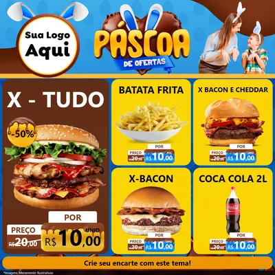 Modelo de Rede Social para Feed Facebook com o tema Páscoa de Ofertas para Hamburgueria