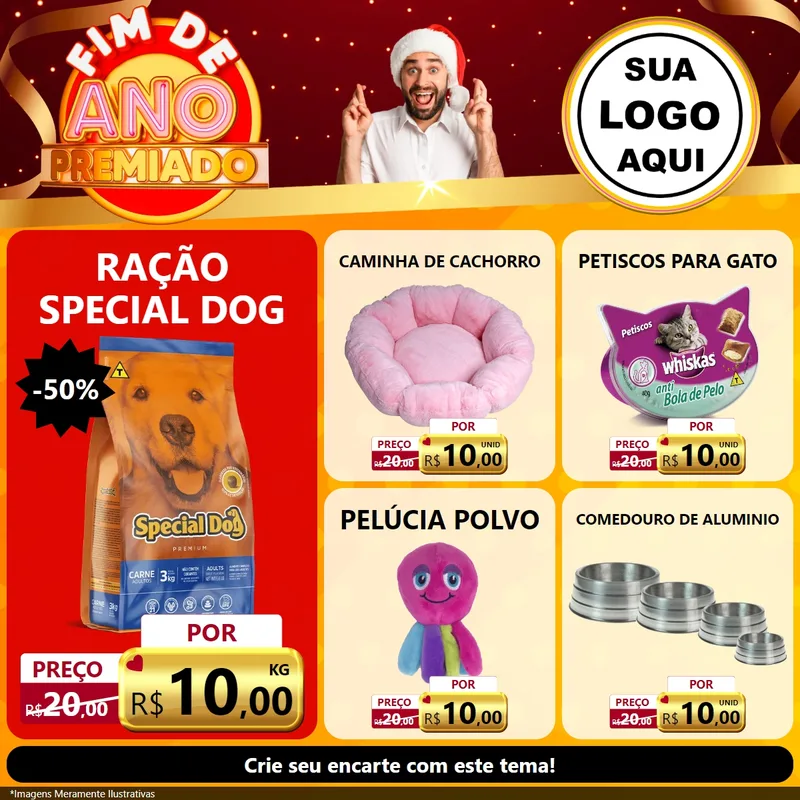 Modelo de Rede Social para Feed Facebook com o tema Fim de Ano Premiado para Pet Shop