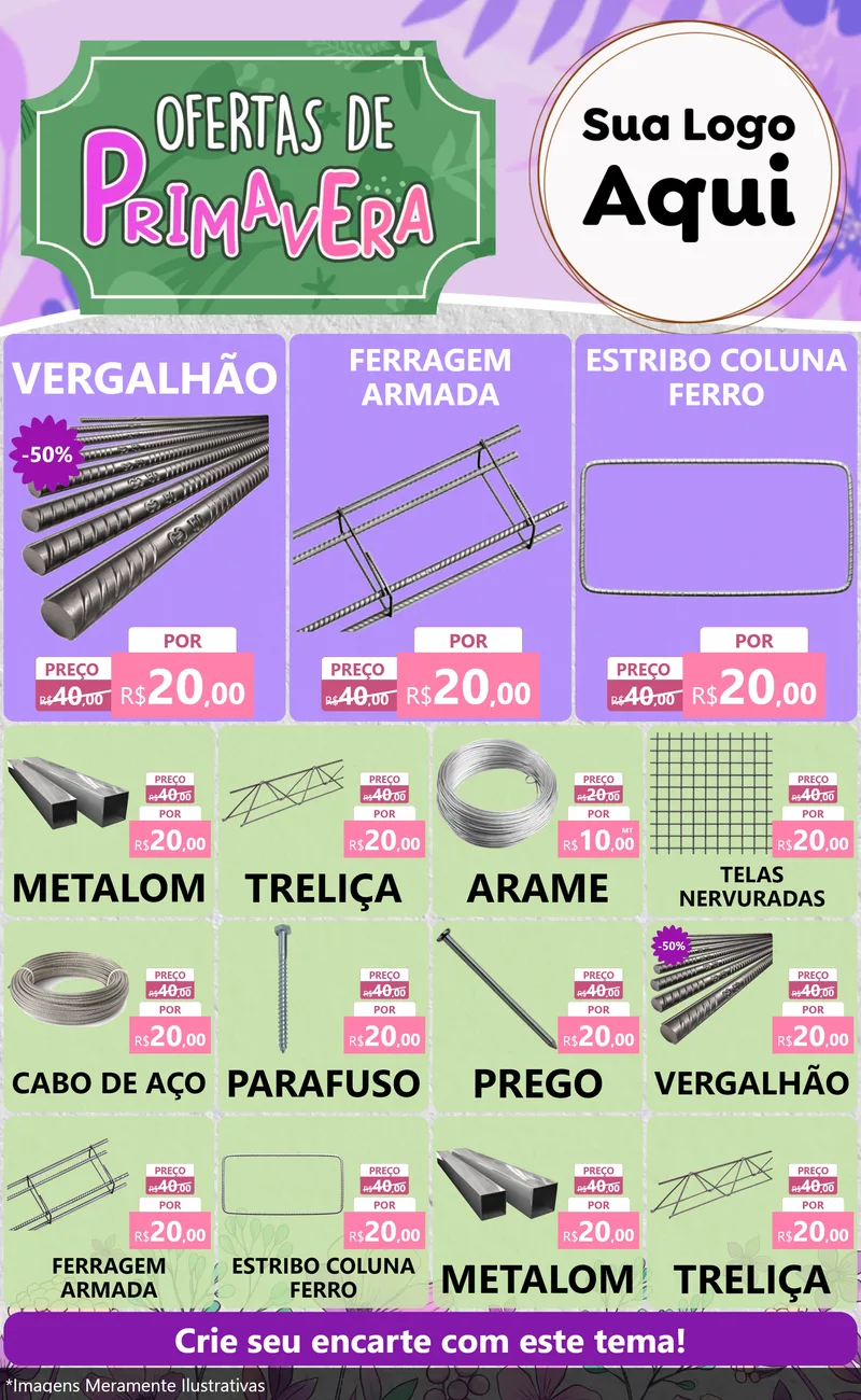 Modelo de Encarte para Encarte Grande com o tema Ofertas de Primavera para Ferragens