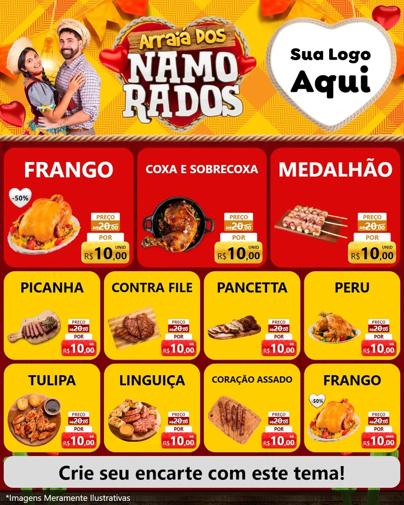 Modelo de Rede Social para Feed Instagram com o tema Arraiá dos Namorados para Assados