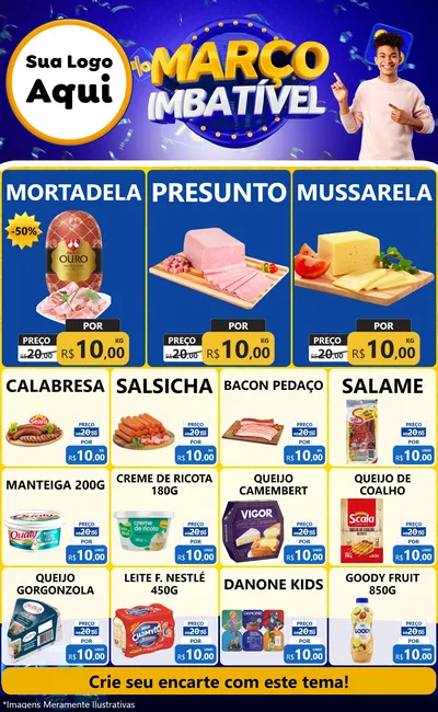 Modelo de Encarte para Encarte Grande com o tema Março Imbatível para Frios e Laticínios