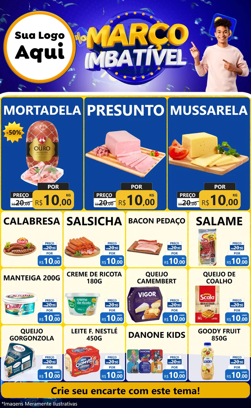 Modelo de Encarte para Encarte Grande com o tema Março Imbatível para Frios e Laticínios