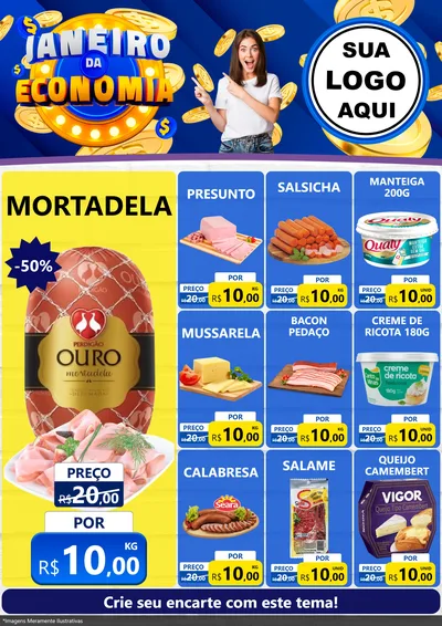 Modelo de Encarte para Encarte A4 Vertical com o tema Janeiro da Economia para Frios e Laticínios