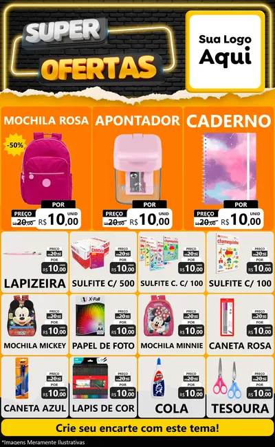 Modelo de Encarte para Encarte Grande com o tema Super Ofertas para Papelaria