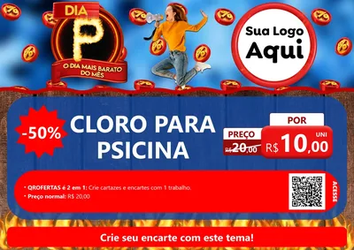 Modelo de Cartaz para Cartaz A4 Horizontal com o tema Dia P - O Dia Mais Barato Do Mês para Produtos para Piscina