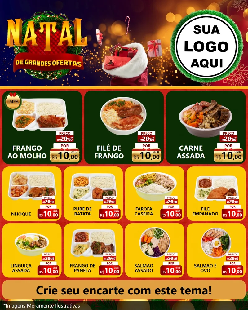 Modelo de Rede Social para Feed Instagram com o tema Natal de Grandes Ofertas para Restaurante