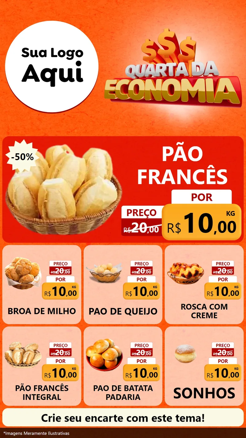 Modelo de Rede Social para Stories com o tema Quarta da Economia para Padaria