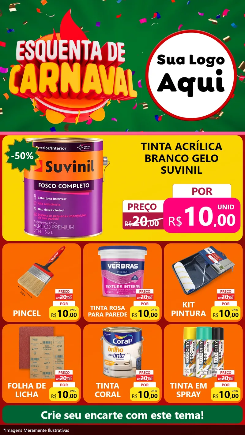 Modelo de Rede Social para Stories com o tema Esquenta de Carnaval para Tintas e Ferramentas