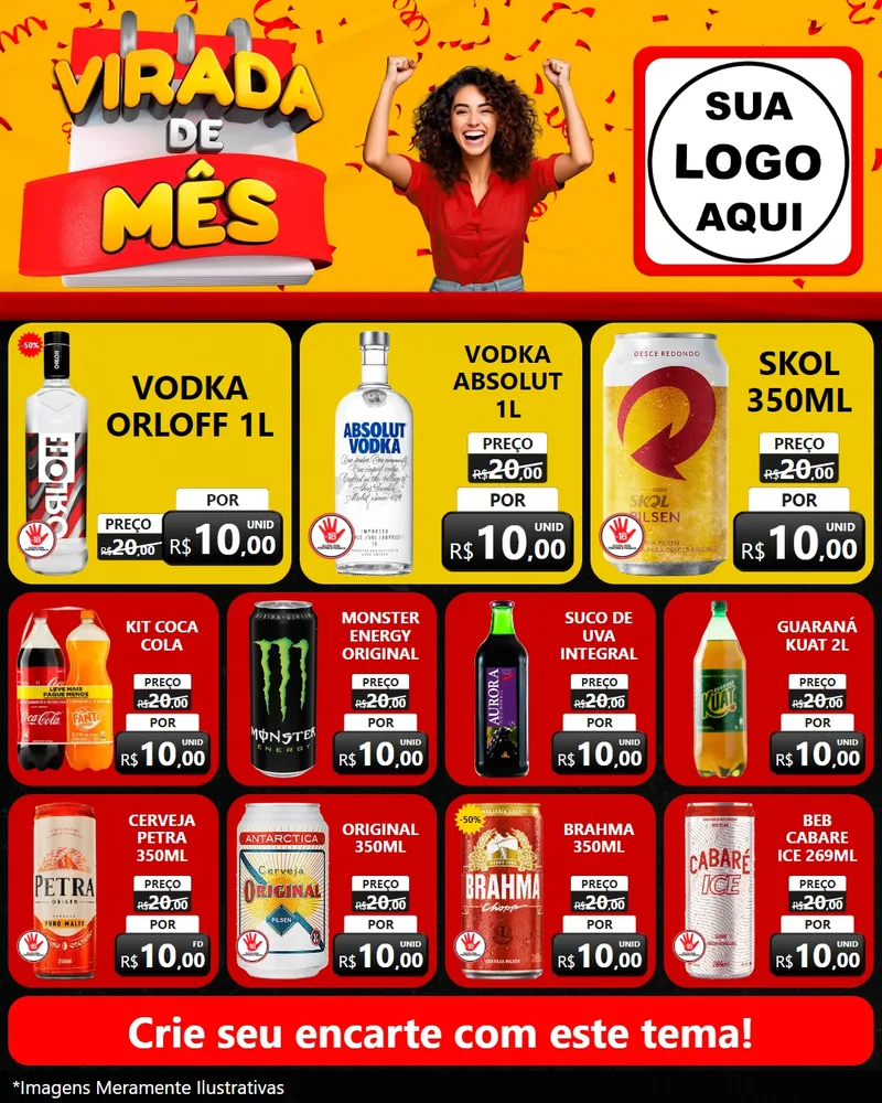 Modelo de Rede Social para Feed Instagram com o tema Virada de Mês para Distribuidora de bebidas