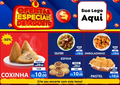 Modelo de Encarte para Encarte A4 Horizontal com o tema Ofertas Especiais de Agosto para Salgadaria