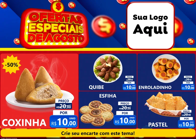 Modelo de Encarte para Encarte A4 Horizontal com o tema Ofertas Especiais de Agosto para Salgadaria