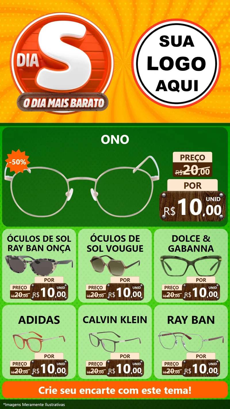 Modelo de Rede Social para Stories com o tema Dia S - O Dia Mais Barato para Óticas